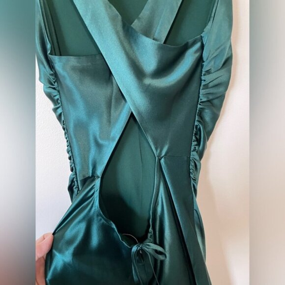 NEW Reformation Anaiis Long Silk Dress Forest Dark Green | US 0 UK 4 - Picture 10 of 15